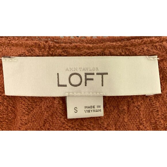 Loft Women's Leg of Mutton Sleeve Patterned Top S Orange Cotton Polyester Fall - Picture 4 of 4